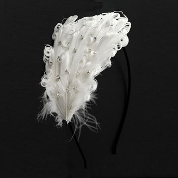 Rhinestone Decorated Curly Feather Hairband Kit Adjustable Removable